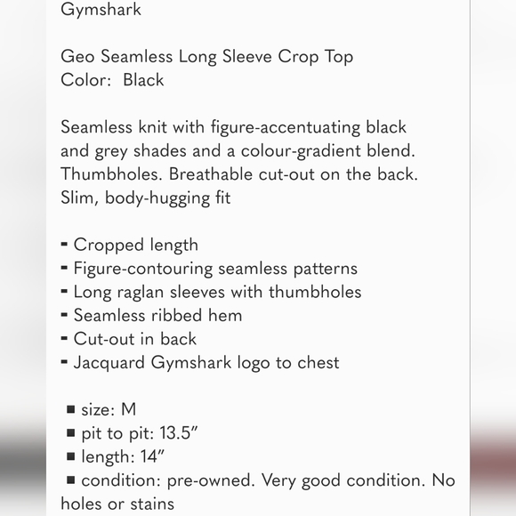 GYMSHARK Geo Seamless Long Sleeve Crop Top - Picture 7 of 7